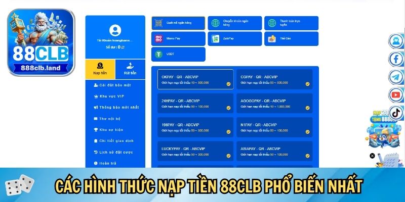 Các hình thức nạp tiền 88CLB phổ biến và đơn giản nhất